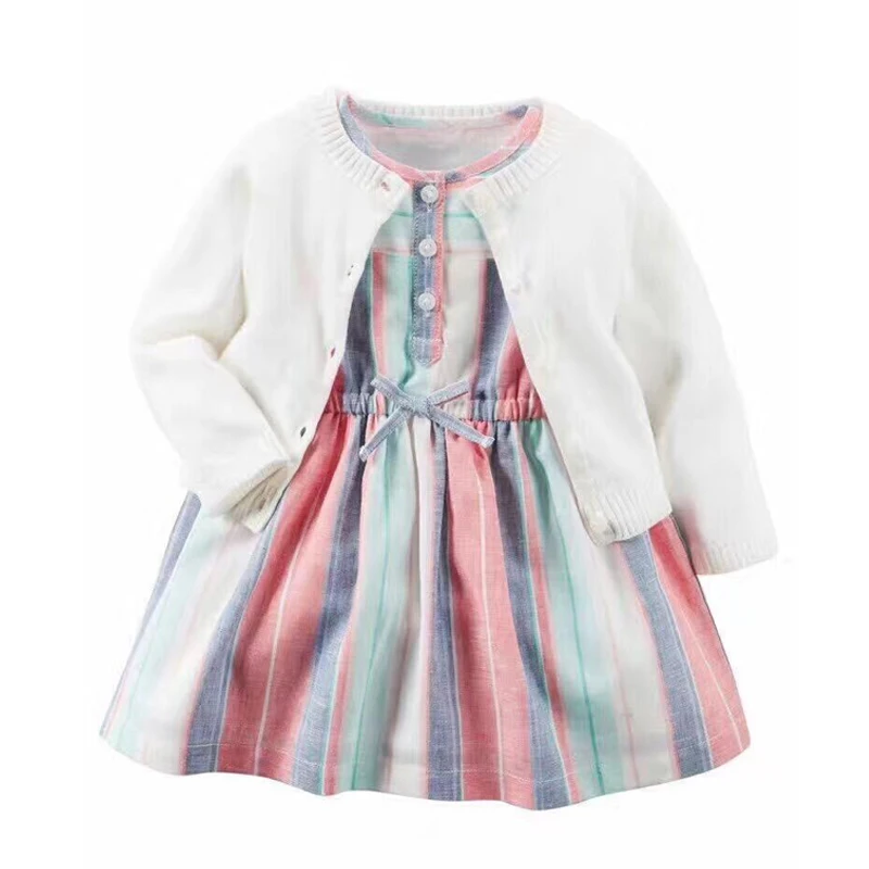 Newborn Baby Girl Clothes 2021 Fall Winter Warm Knitting Coat Sweater Cotton floral dress 2PCS Infant Toddler girl clothing Set | Детская
