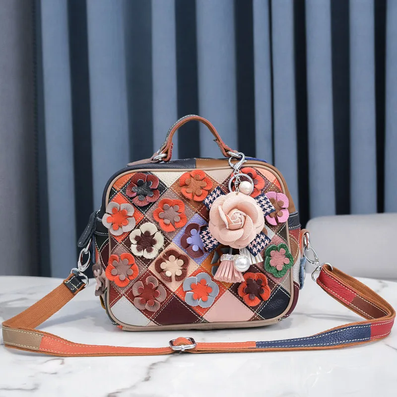 

luxury designer handbag Fashion Flower color stitching cowhide bag fashion female bag crossbody bags Women's genuine handbag