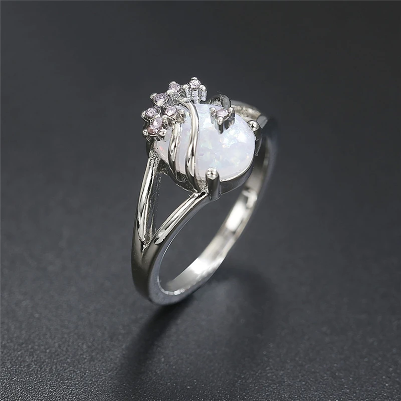 1pc Fashion Classic Colorful Big Oval Egg Shape White Fire Opal Ring Cubic Zirconia Engagement Wedding Jewelry For Girls | Украшения и