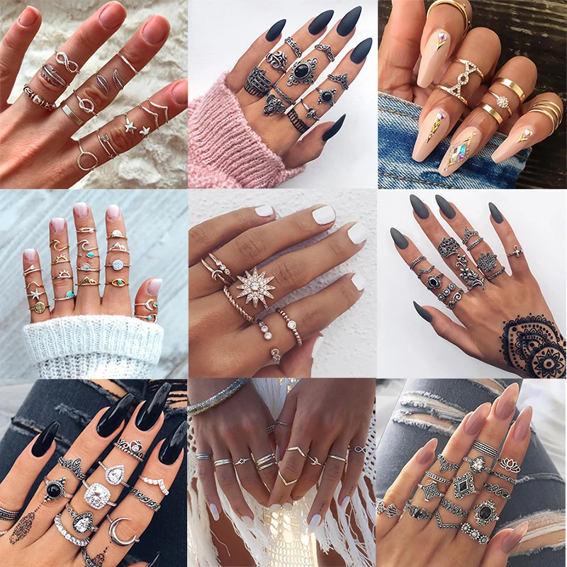 Классический винтажный набор колец в форме цветка бесконечности перьев стрелы