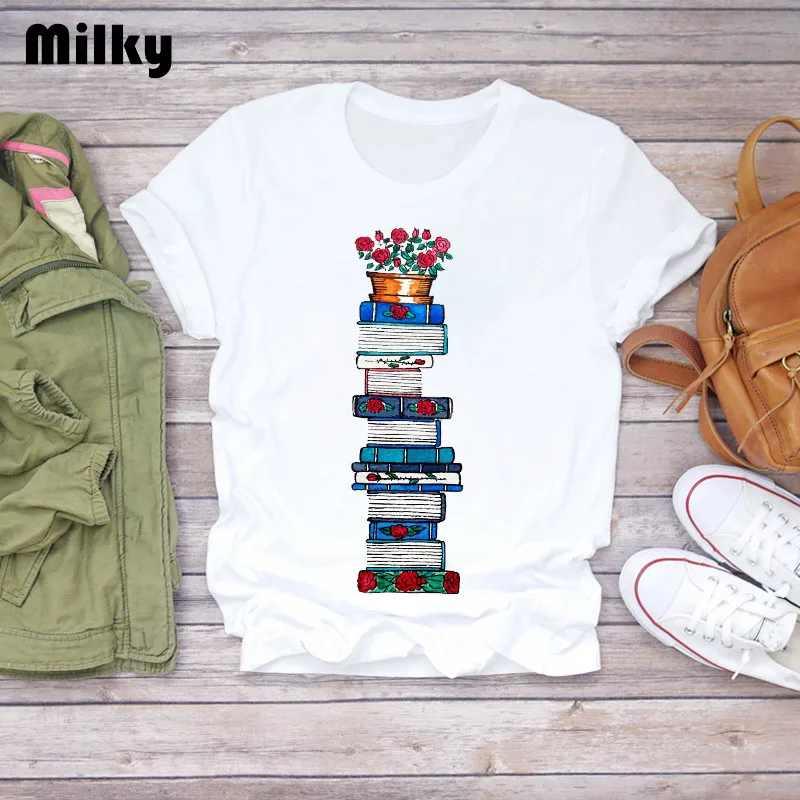 

Harajuku Flower Book Women 90s T-shirts Fashion Short Sleeve Printing Summer TShirt Tops Graphic tees Women plus size T-Shirt