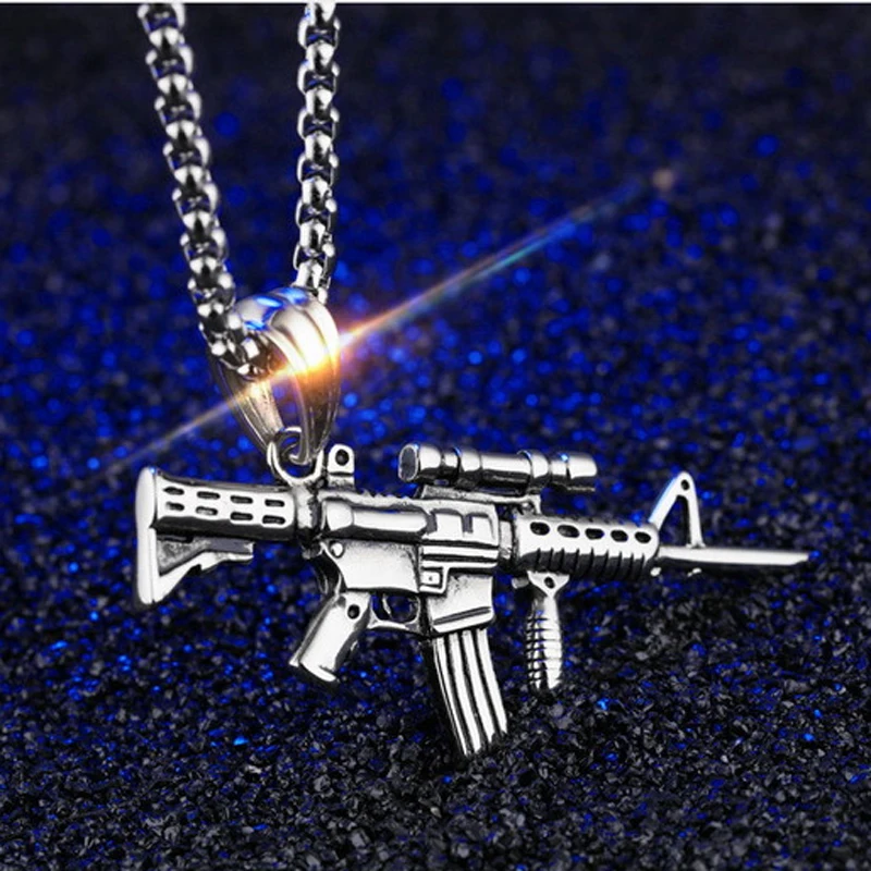 Ожерелье с подвеской из металлического сплава AK47, со льдом, стразы, золото, серебро, длинная цепочка, ожерелье для женщин и мужчин, хип-хоп ювелирные изделия - Окраска металла: FN044S