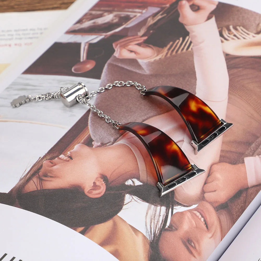 

Smooth Resin Bracelet For Apple Watch Series 6 5 4 SE Band Women Pendant Chain 40mm 44mm Strap For iWatch 3 42mm 38mm Wrist Belt