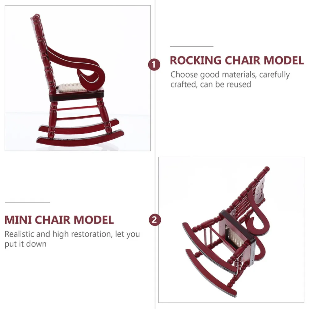 

2pcs Accessories Wooden Mini Chairs Rocking Chair Models (Brown)