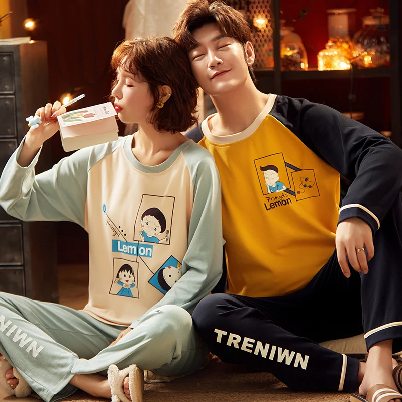 

Lovers Sweet and Lovely Fresh Round Neck Long-Sleeved Trousers Printed Pajamas Set 2/pce Set