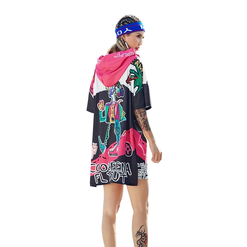 2021 летнее женское свободное Забавное платье с капюшоном и мультяшным