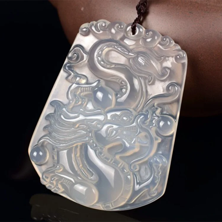 

Genuine Natural White Jade Dragon Pendant Women Men Ice Chalcedony Charm Jewellery Accessories Certified Jades Stone Amulet Gift