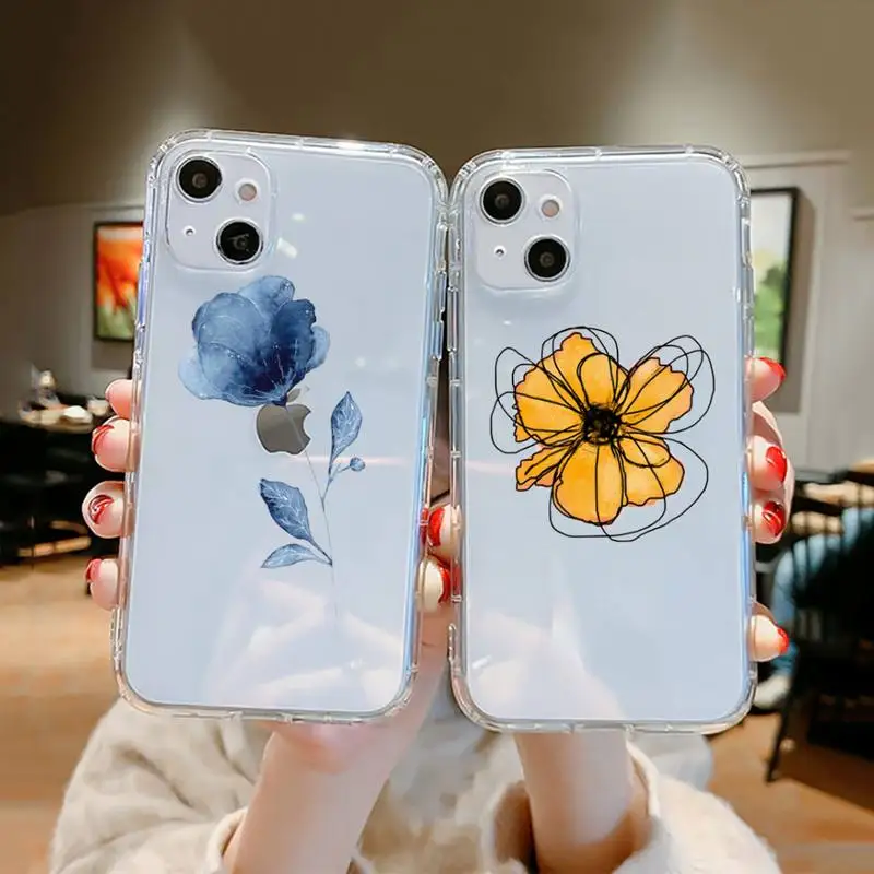 

Watercolor flowers gold leaves Phone Case For iPhone 13 12 11 8 7 Pro Max Plus X XS XR MINI transparent clear New