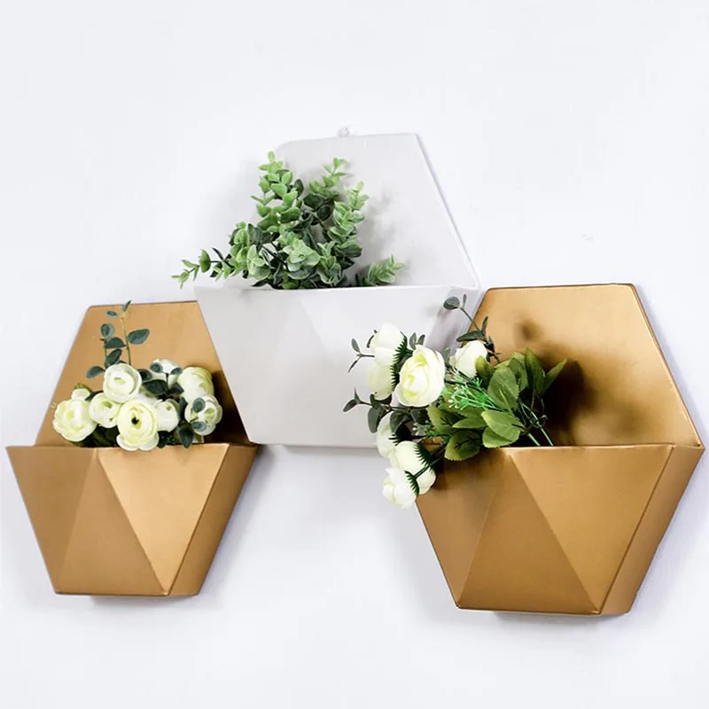 Nordic Metal Iron Wall Vase Indoor Hanging Flower Pot Succulent Plant Wall Planter Artificial Plant Flower Pot Home Decoration