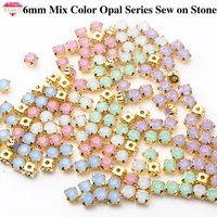 resen 6mm mix fancy opal colors resin sew on rhinestones with gold claw pinkbluegreenwhite opal sewing rhinestones diy dress