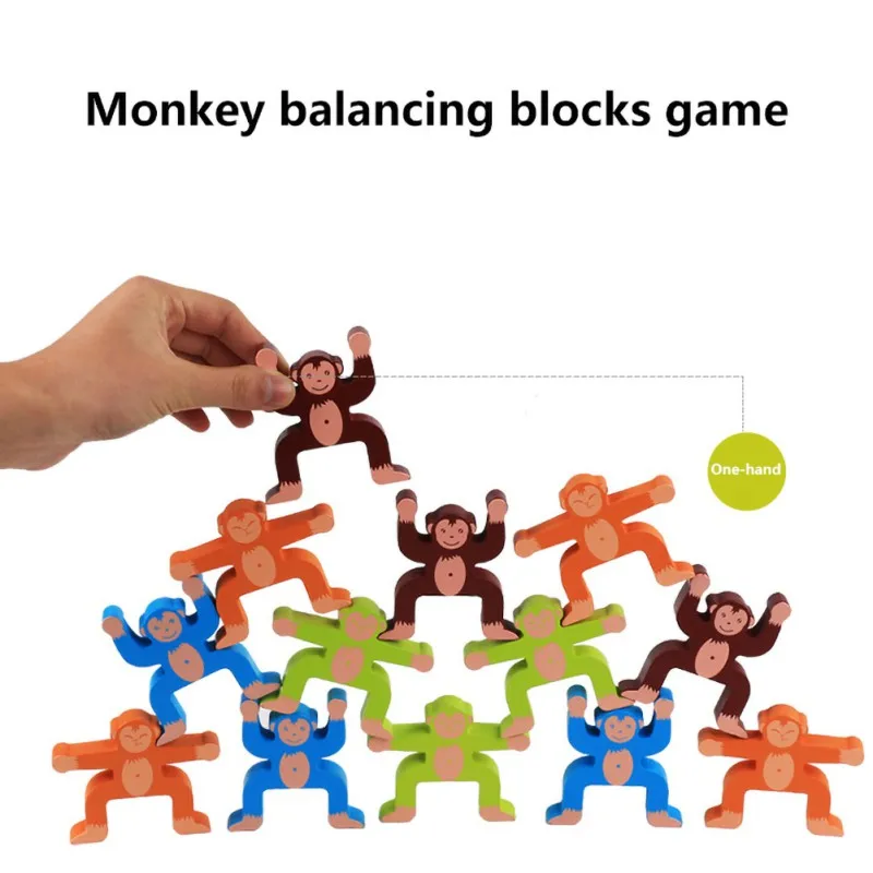 

Kid's Wood Puzzle Early Education Toys Baby Balance Hand-eye Coordination Skills Training Monkey Balance Building Blocks