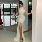 Vinca Sunny сексуальные арабские вечерние платья русалки 2022 вечерние с высоким воротником белые блестки с высоким Боковым Разрезом официальное платье для выпускного вечера