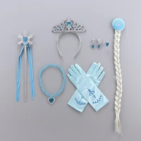 frozen anna elsa princess childrens wig headband crown headdress set gift magic wand hair accessories