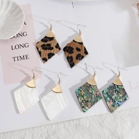 geometric point shell rhombus earrings for women trendy vegan leather animal print cheetah earrings kite shape abalone earrings