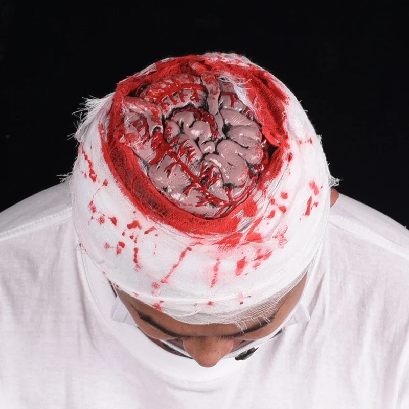 Halloween Party Haunted House Dress Up Costume Bloody Gauze Hat Horror Injured Zombie Brain Cosplay Tricky Props | Дом и сад