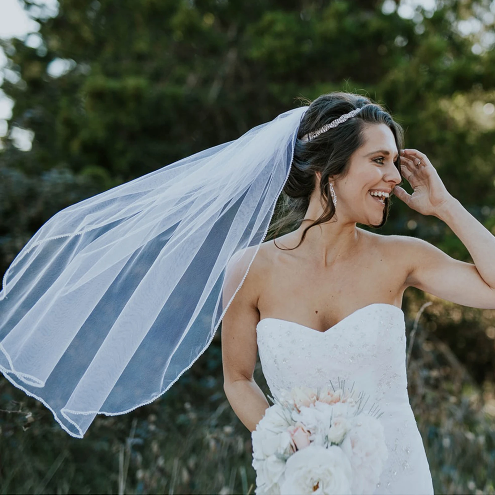 

AMORARSI V34 Лидер продаж Простые Свадебные вуали; Обувь под свадебное платье для невесты Аксессуары Тюль Фата с жемчугом и скругленным краем для...