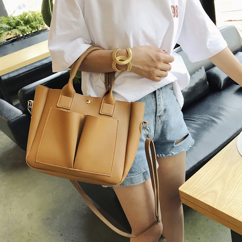 Новая простая Большая вместительная женская сумка из искусственной кожи через