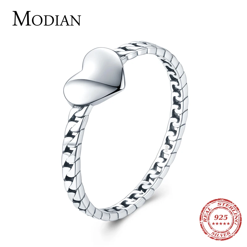 Modian Authentic 925 Sterling Silver Simple Brillar Cadena Fashion Finger Ring Elegant Heart Fine Jewelry For Female Women Gift