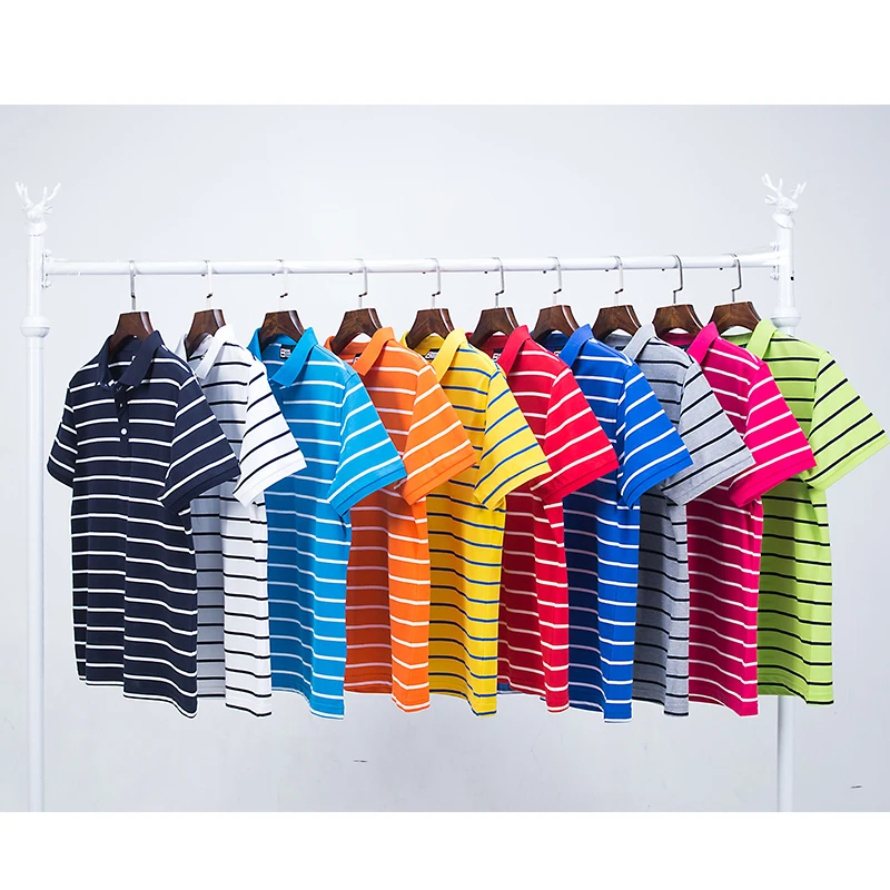 

Custom Logo Printed Polo Shirt Stripe Male Female Spring Summer Casual DIY Embroidery Uniform