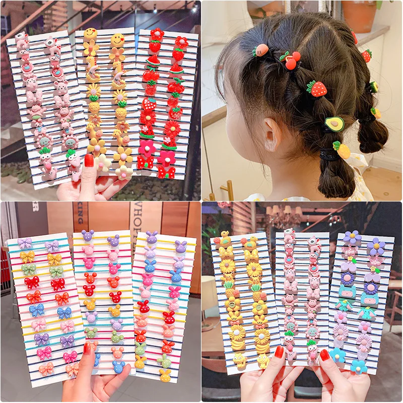

Set of 40 Newest Korean Cute Elasctic Rubber Hair Bands Hair Rope Hair Ring Set with Flower Fruit Animal and Glitter Decoration