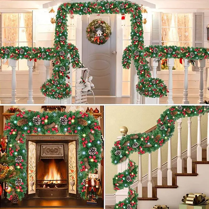 

2.7 m Christmas Rattan Wreath Artificial Tree Led Lights Christmas Party Home Decor Glow Garland Christmas Ornaments