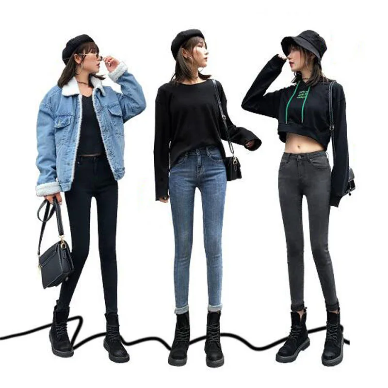 Узкие джинсы для женщин с высокой талией облегающие брюки на осень/зиму 2019