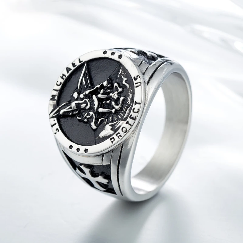 Мужское кольцо с красным крестом из нержавеющей стали|Кольца| |