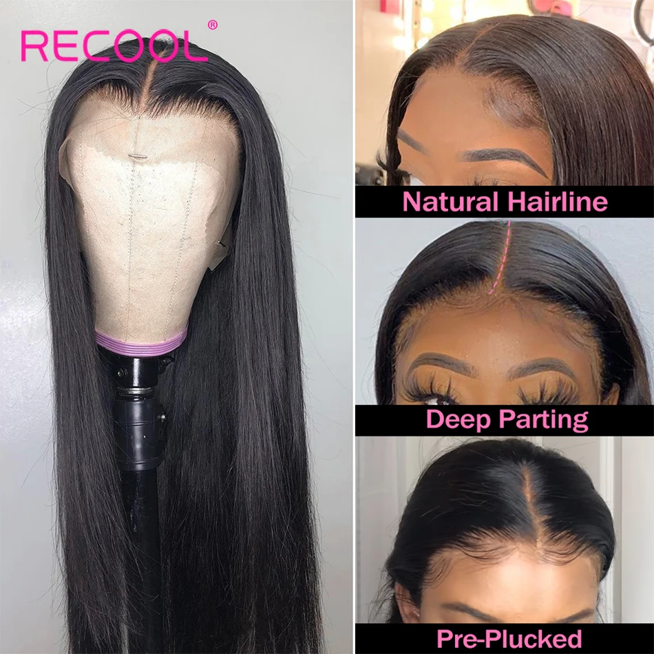 Recool HD прозрачный кружевной парик прямые кружевные передние человеческие волосы