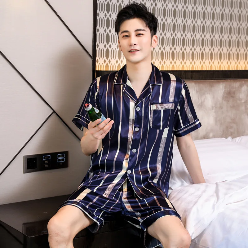 Nightwear Men Sleepwear Pajamas For Men Silk homeclothes 21003