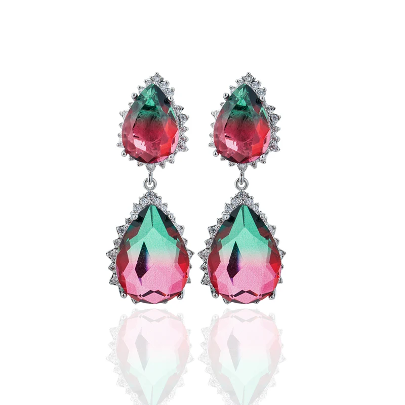 Лидер продаж креативные серьги-подвески из турмалина в форме капли воды