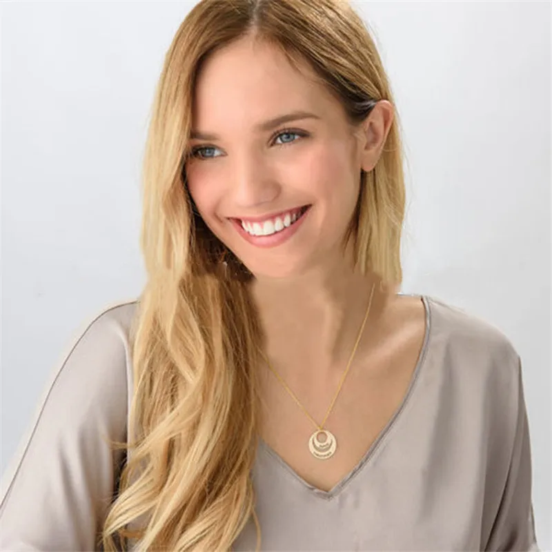 

Personalized Double Round Necklace Stainless Steel Custom Name Pendant Necklace Women Dainty Jewelry Mother's Day Gifts