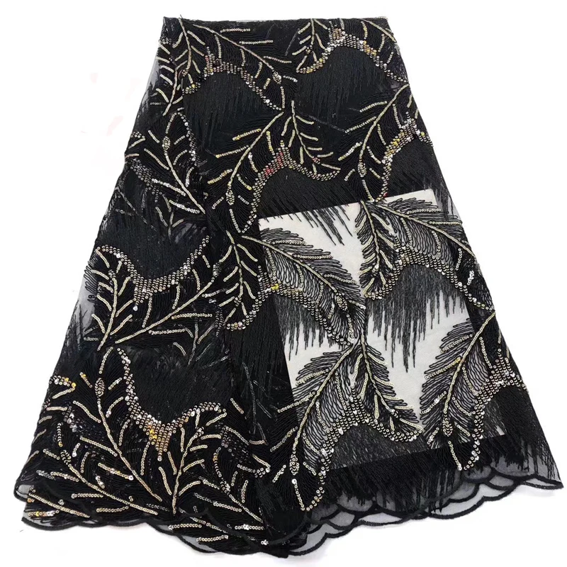 

2020 Latest African Lace Fabric Nigerian French Lace Foliage Embroidery Tulle Lace Polyester Fabrics High Quality For Lady