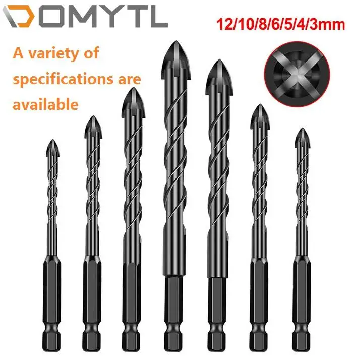 

Cross Alloy Drill Bit 1pcs 3/4/5/6/8/10/12MM Hexagon Shank Spiral Groove 6.35mm Ceramic Four-Blade Glass Tile Wood Reaming Tools