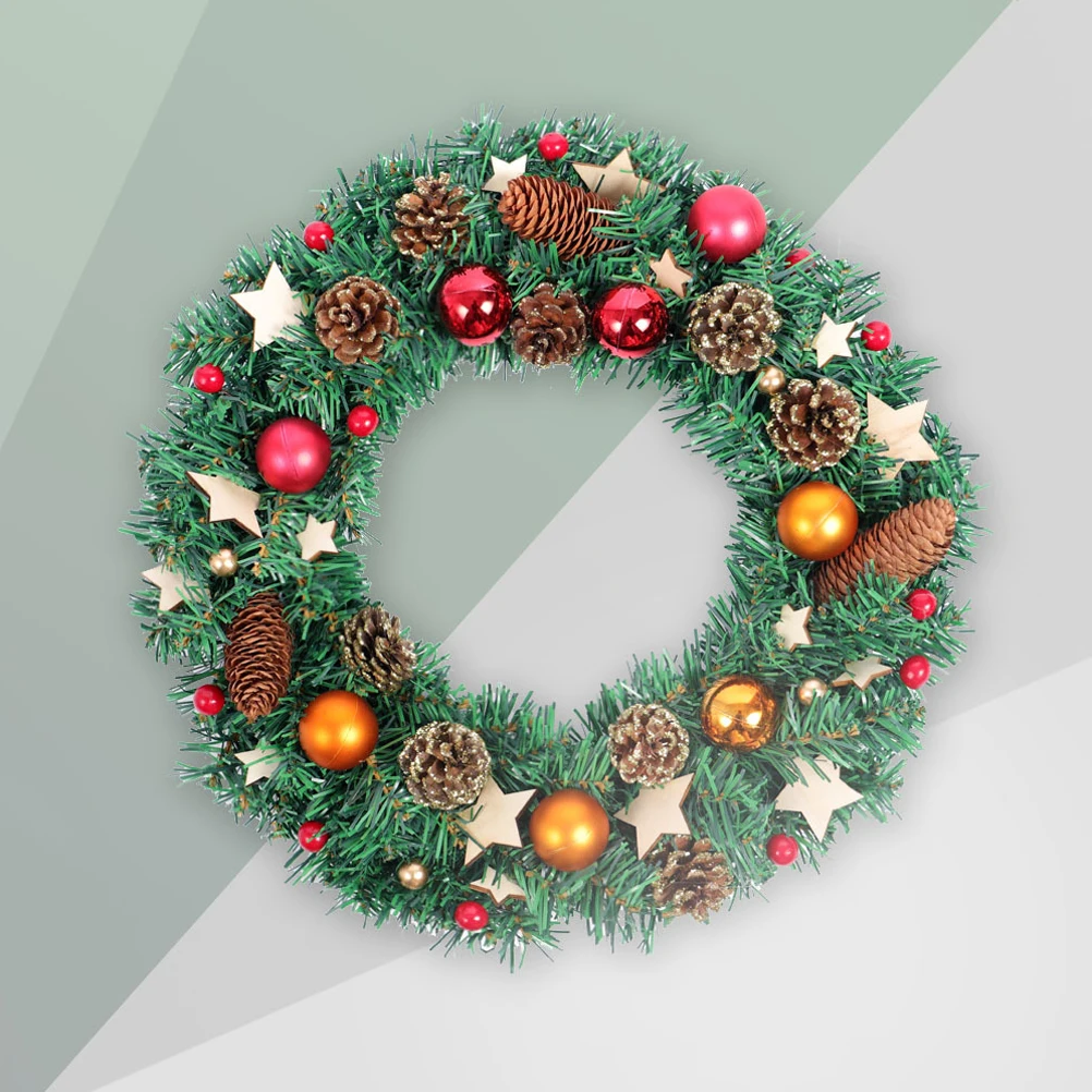 Рождественский венок искусственные сосновые шишки ягоды двери висячие