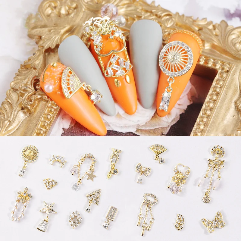 

MEET ACROSS Alloy Zircon 3D Nail Art Decoration DIY Luxury Nails Rhinestones Nail Supplies Gold Silver Nail Studs Accessories