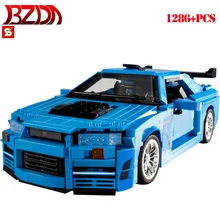 BZDA  Nissan Skyline GTR R34 Car Building Blocks Speed Champion Sports Car  Famous Model Toys Bricks For Children Gift 1286 PCS