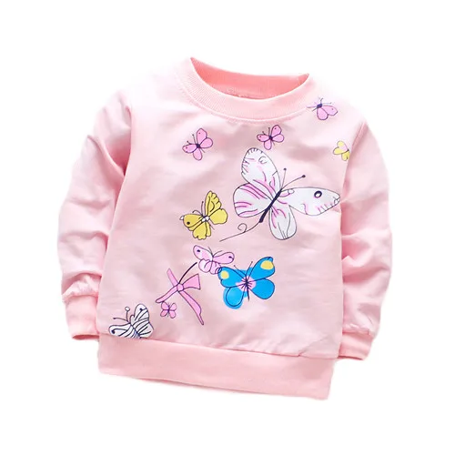 pink butterfly Футболка для маленьких девочек хлопковые повседневные топы с длинными рукавами для маленьких девочек, рубашка для новорожденных весенне-осенняя футболка одежда для маленьких девочек на первый день рождения - Цвет: pink butterfly