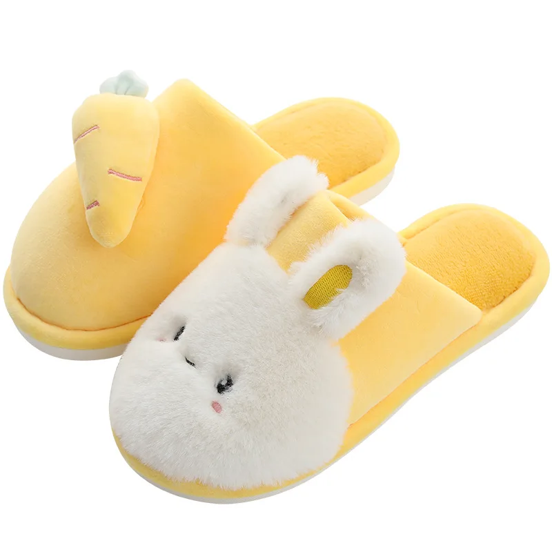 

Lovely Cartoon Rabbit Carrot Indoor Winter Fur Slippers Women Cotton Shoes Keep Warm Plush Bedroom Couples fuzzy Slippers