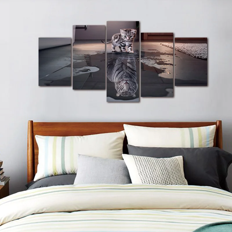 5 шт. абстрактная живопись принт с кошкой и тигром постер на холсте Настенный