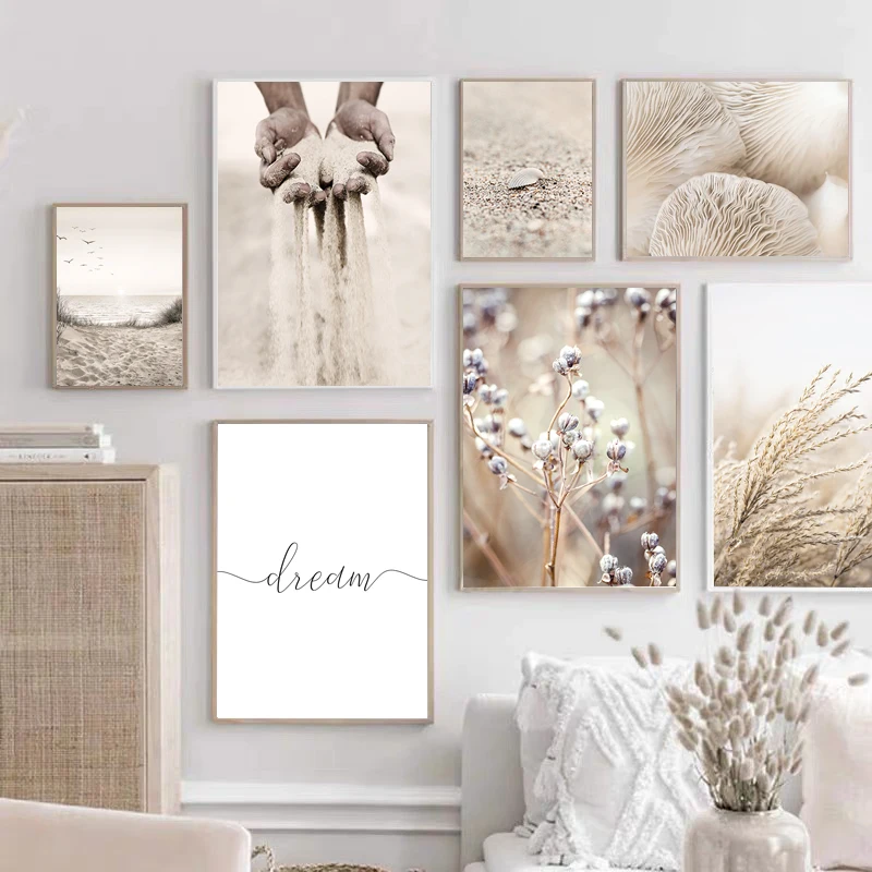 

Песчаный пляж птица ракушки тростник гриб скандинавский Декор холст живопись стены Искусство декоративные принты спальня дома гостиная Де...