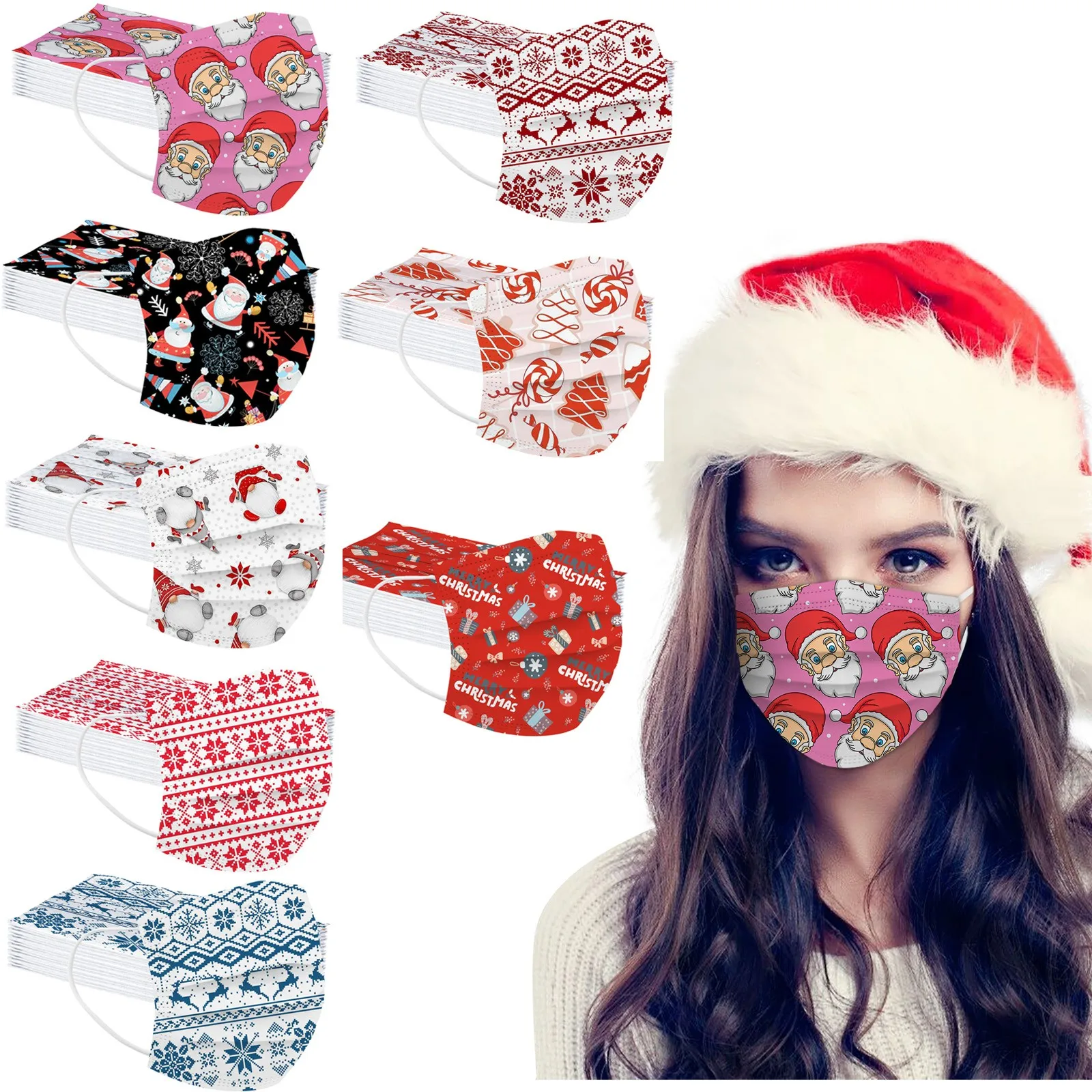 

10pcs Christmas Disposable Masks Adult Printed Anime Mask for face Women Covers Fashion Mouths Halloween Cosplay Navidad 2021