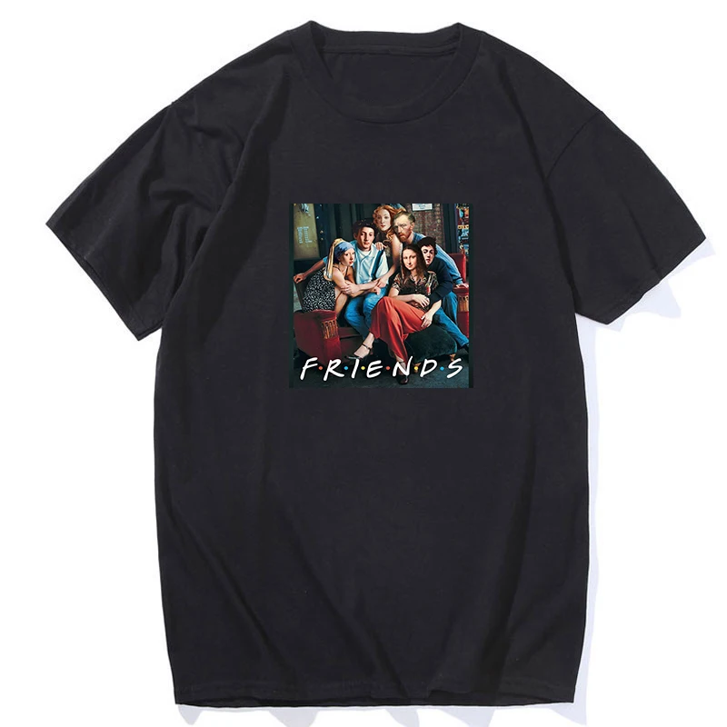 Футболка с забавными надписями Друзья Мона Лиза тегера жемчужными серьгами