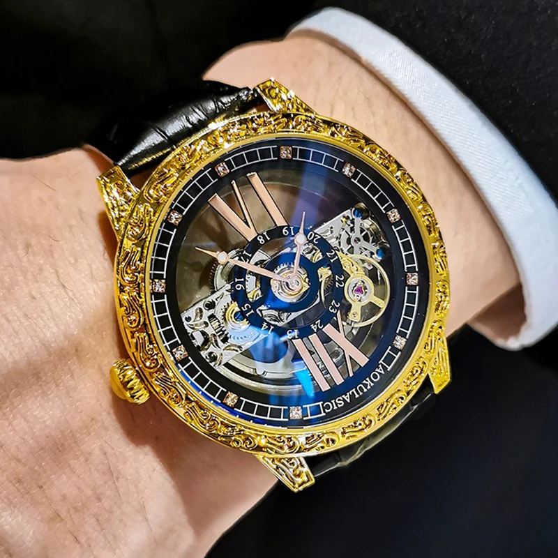 

AOKULASIC Business Men's Watches Mechanical Tourbillon Wristwatches Leather Band Watch