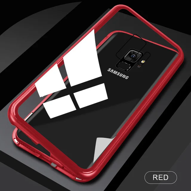 Transparent Red Магнитная Адсорбция металлический чехол для samsung Galaxy A50 A20 A30 A40 A70 A60 A10 M10 M20 M30 J4 J6 A7 A8 A9 телефон Coque samsung - Цвет: Transparent Red