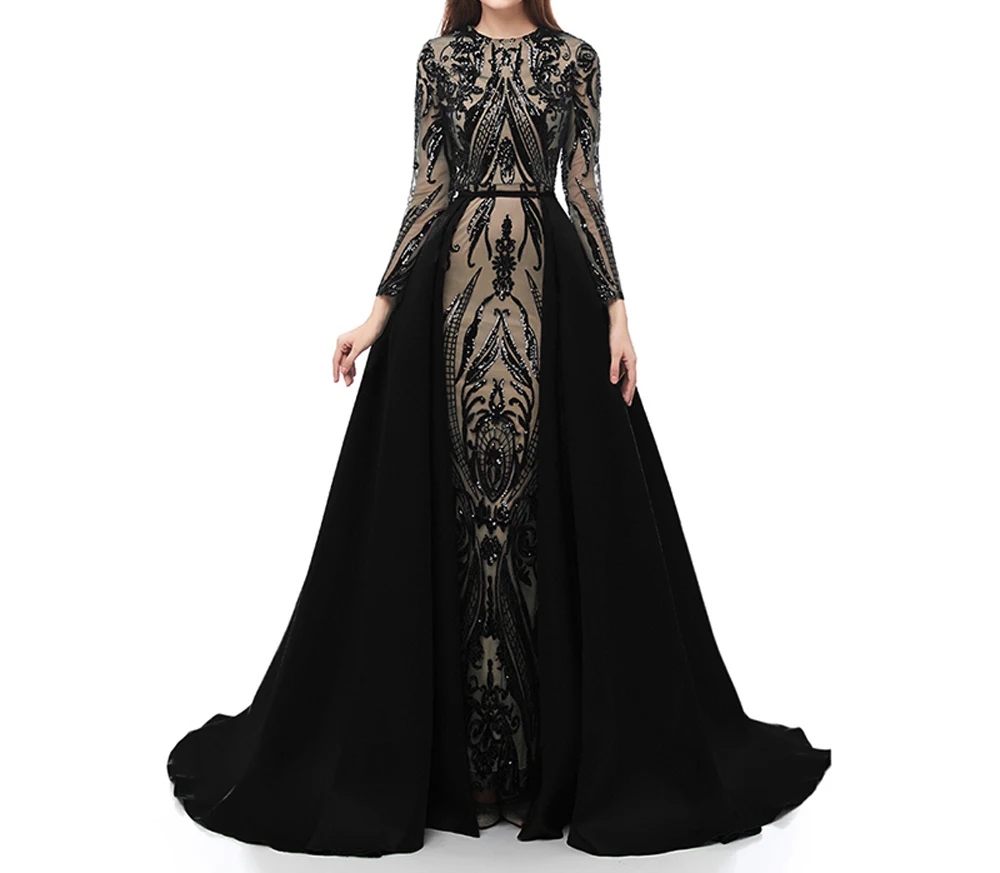 

Вечерние кружевные платья до пола со съемным шлейфом и круглым вырезом