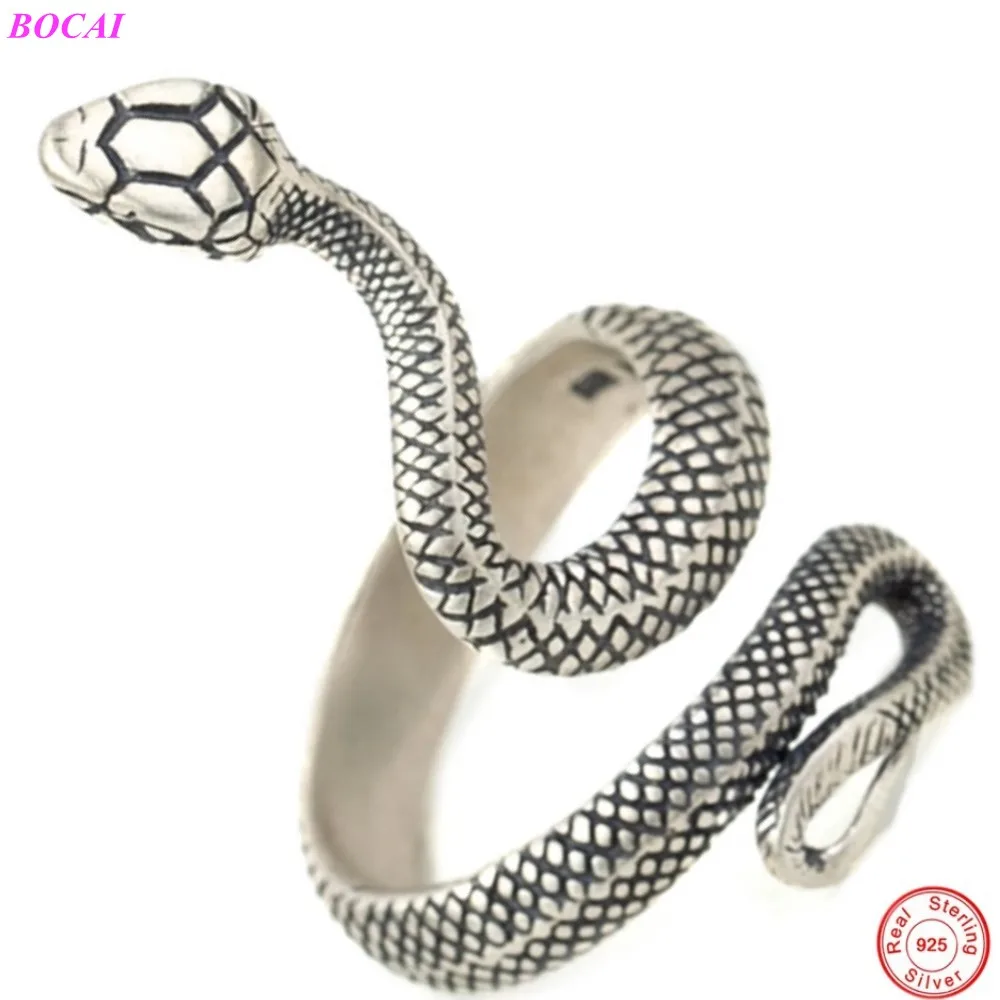 

BOCAI S925 Sterling Silver Snake Ring Retro Punk Gothic Thai Silver Jewelry 2022 New Fashion Trendsetter Hand Jewelry for Women