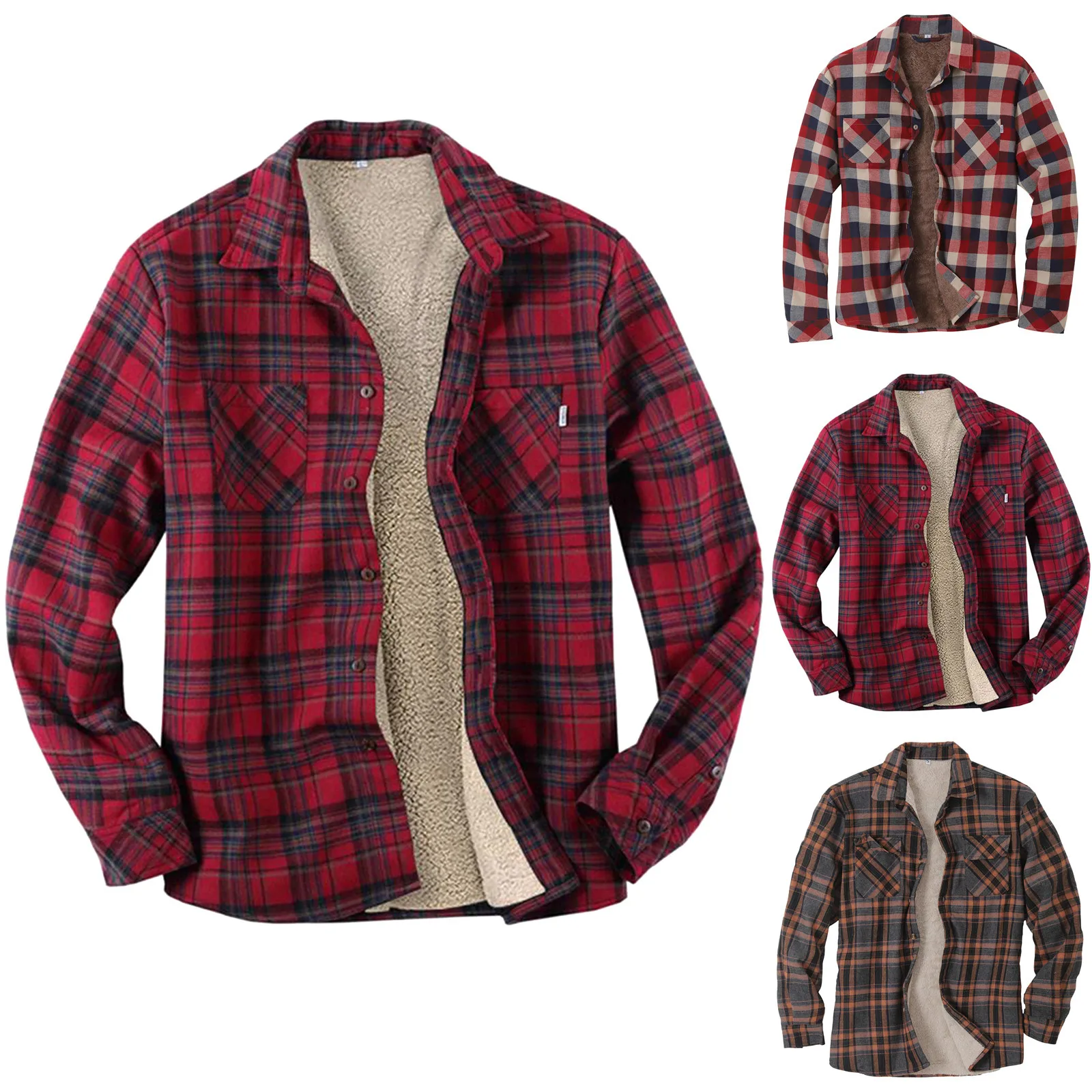 

Мужская плюшевая однобортная теплая куртка с отложным воротником и длинным рукавом