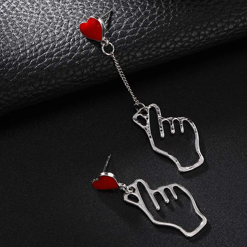 Женские серебряные серьги подвески с красным сердцем корейские капли