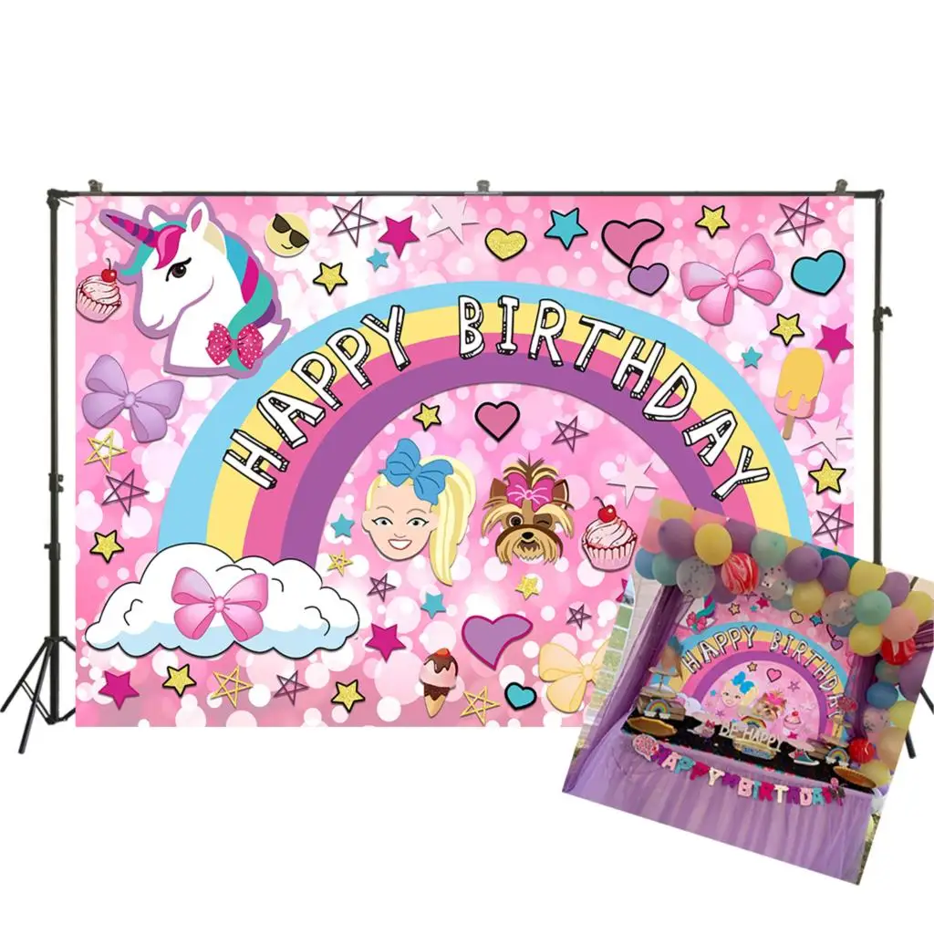 

Sweet Birthday Backdrop Unicorn Theme Rainbow Crazy Big Girl Puppy Birthday Decor Supplies - Cartoon Unicorn Background W-3337