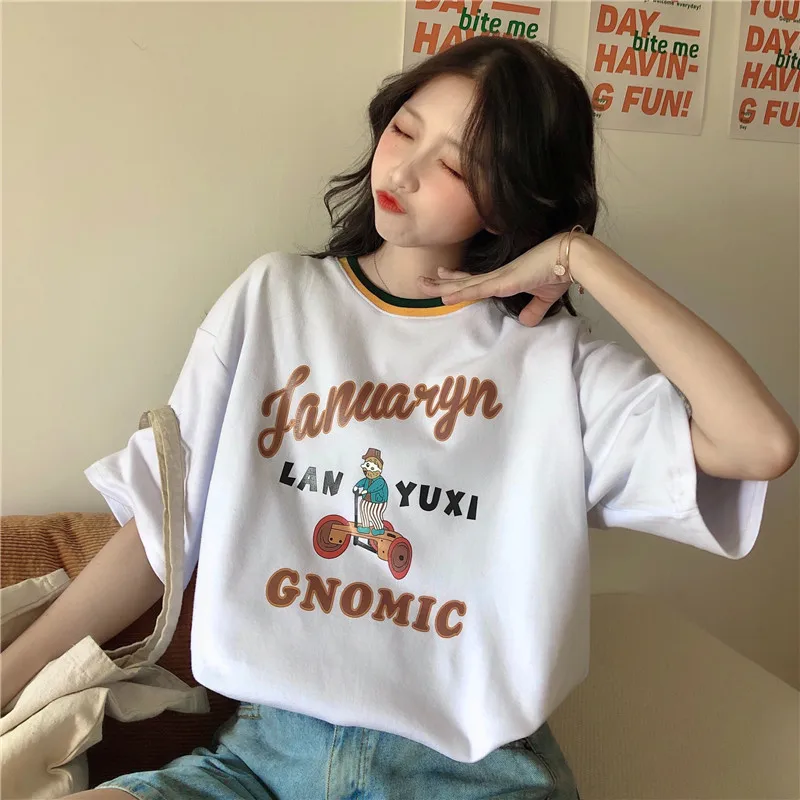 

Casual Vintage Chic Loose Bf T-shirt Female Korean Harajuku Women's T-shirts Tops Japanese Kawaii Ulzzang Clothes For Women